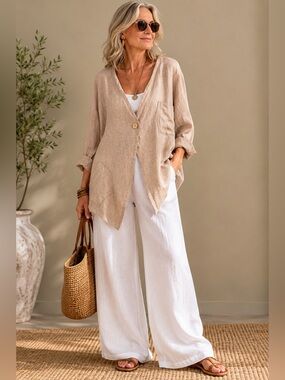Natural Linen Oversize Summer Jacket Linda Lundstrom 90s Lagenlook Size 8
